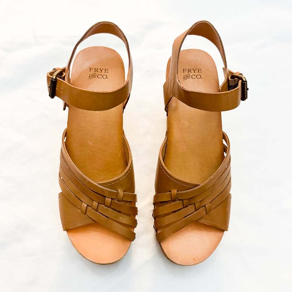 Frye & Co Greta Woven Sandal Cognac Brown Strappy Clog Style Size 7